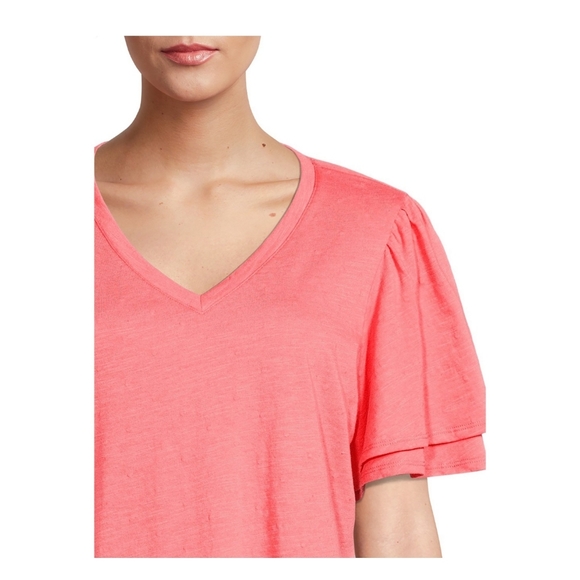 Time and Tru NWT Women's Relaxed Fit V-Neck Flutter Sleeve Top 775 - Picture 4 of 5